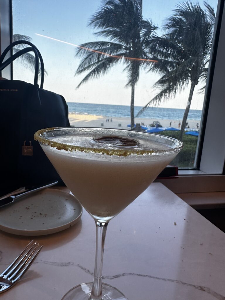 waterfront dining at a Palm Beach resort- key lime martini 