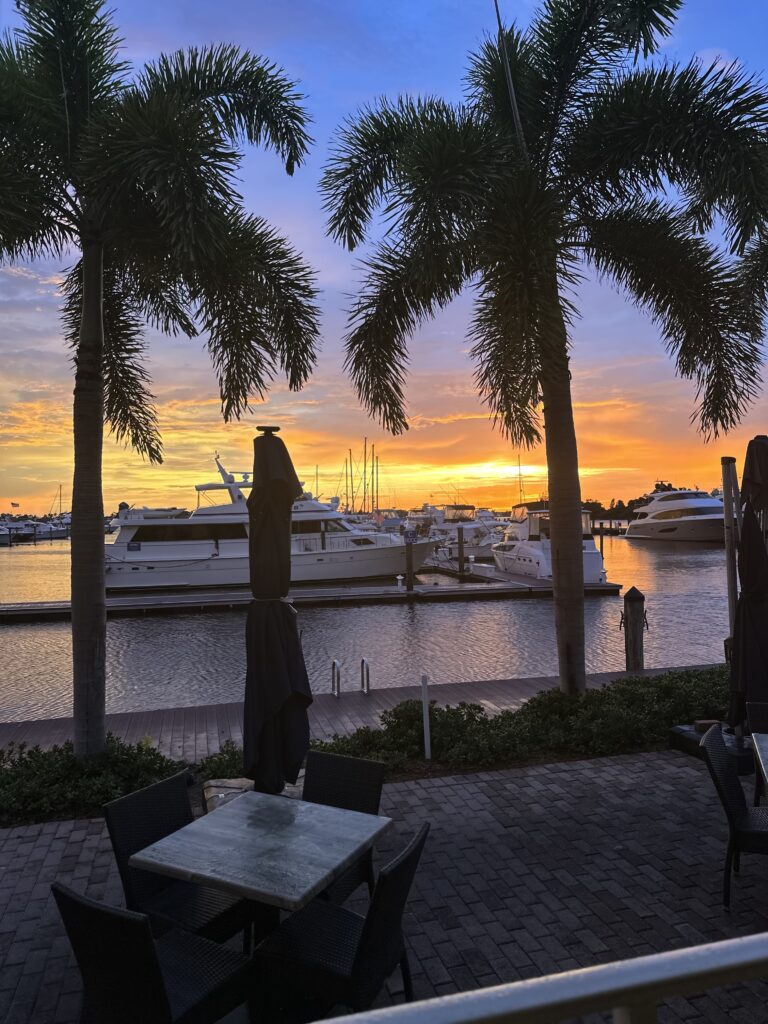 waterfront restaurant in Stuart, Florida- marina view of sunset 