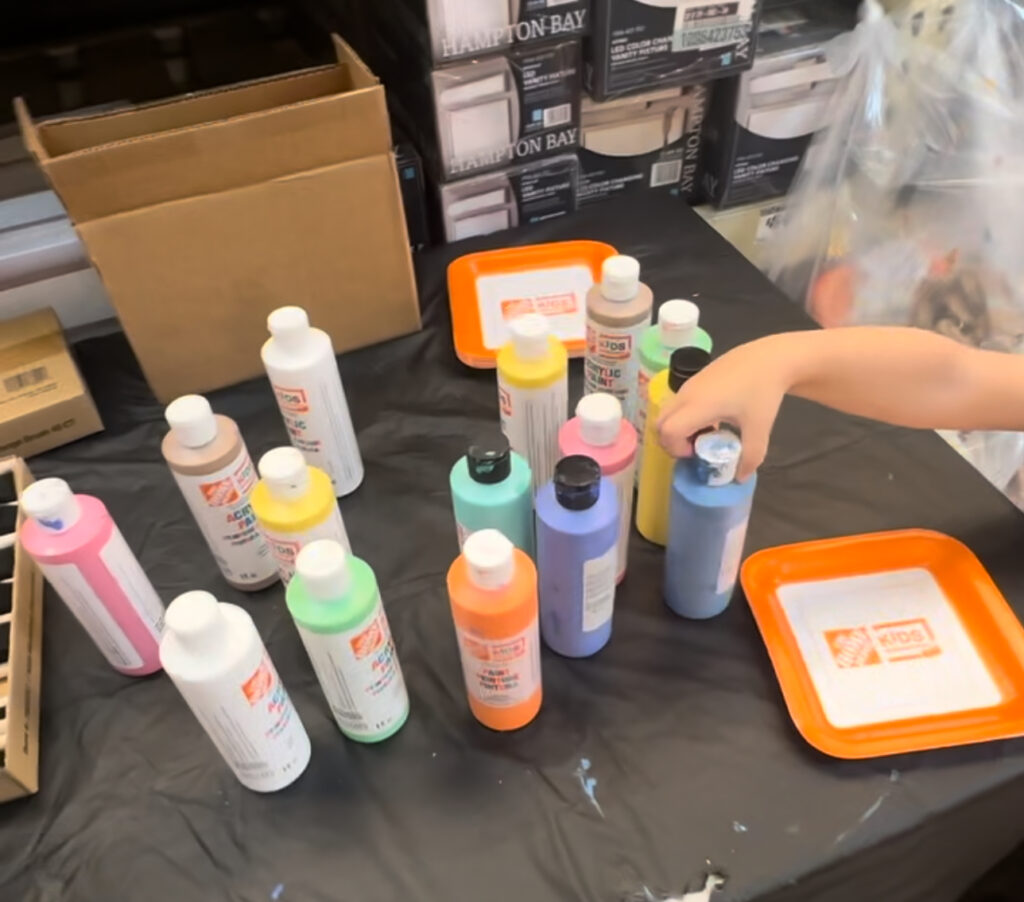 paint bottles for kids workshop at Home Depot