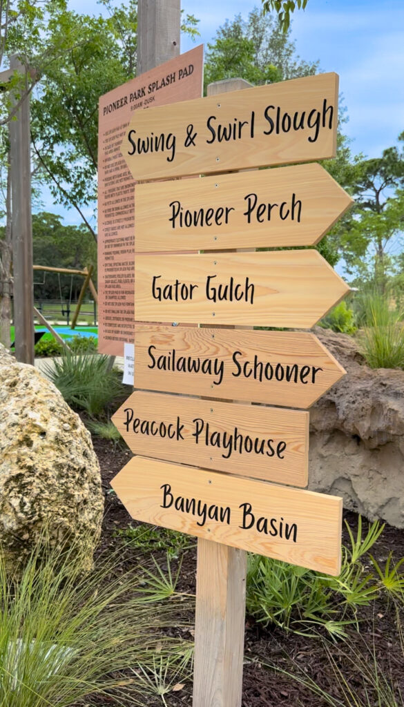 aesthetic directional sign board for the playground at Pioneer Park 